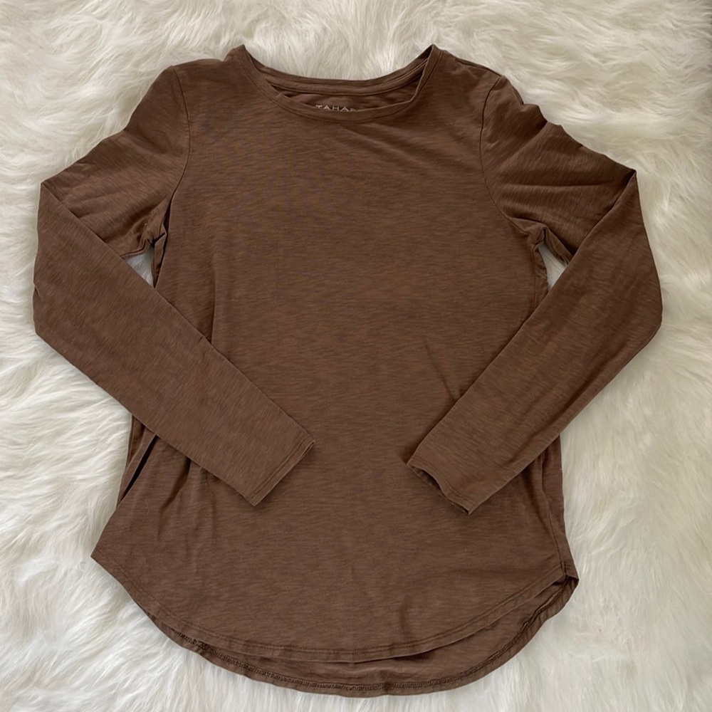EUC Women’s Tahari Brown Long Sleeve Top size xs